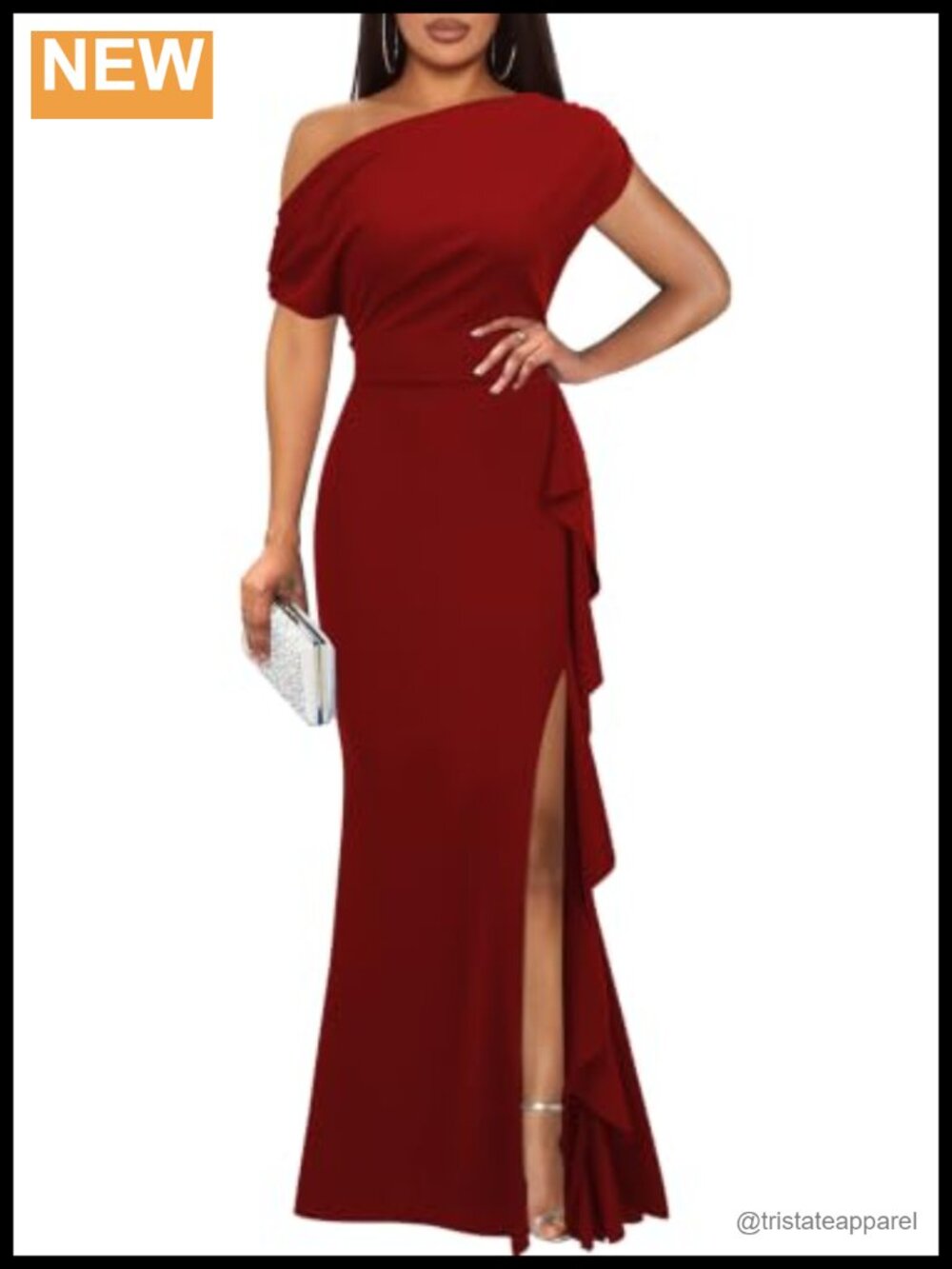 WOOSEA Sleeveless Off Shoulder Ruffle Split Mermaid Maxi Dress Formal Evening
